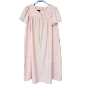 Vrg Girls Nightgown Pajama Handmade White Pink Gingham Cottage Lace 8/10 Cotton